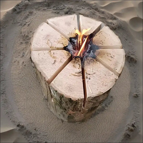 Circular Kiln Dried Wooden Log With Radial Cuts And a Fire Center From Swedish Candles Pack