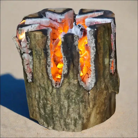 Swedish Torch With High Heat Output Burning Brightly In Sand Using Ash Wood