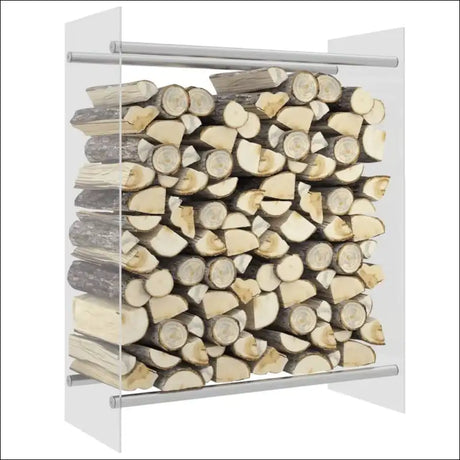 Tempered Glass Firewood Rack Displaying a Stack Of Logs In a Clear, Modern Design