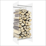 Tempered Glass Firewood Rack With a Stack Of Logs Displayed Neatly In a Clear Case