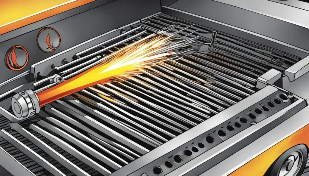 Gas grill with flame igniting over grates for enhanced BBQ performance in the UK.