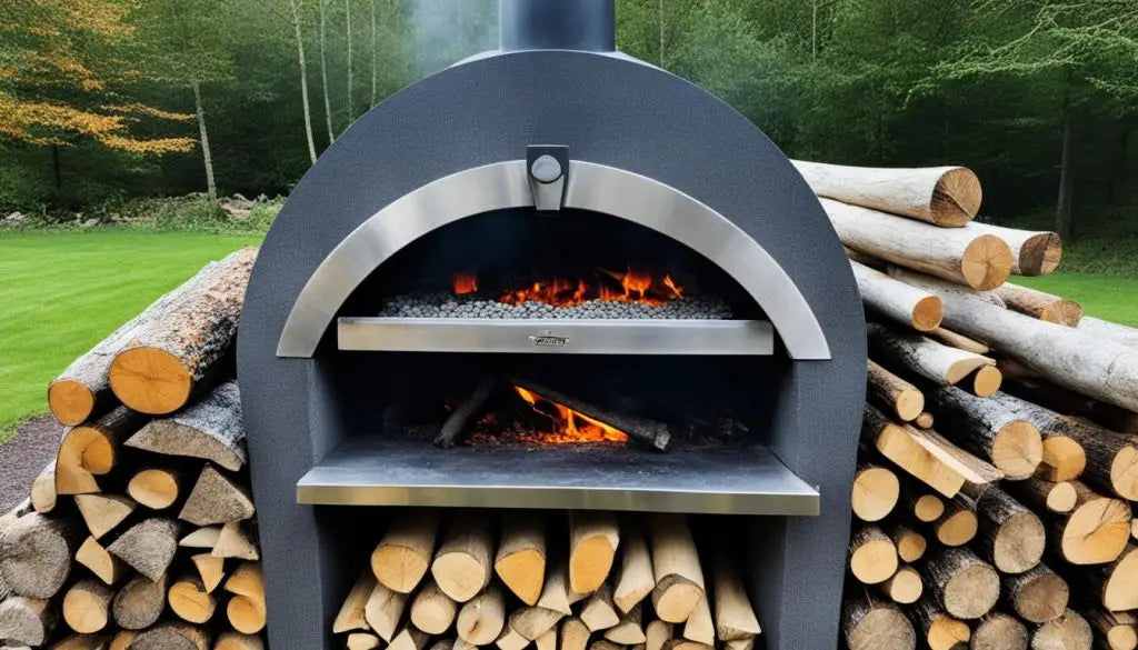 Wood-fired outdoor pizza oven with glowing embers for enhancing warmth in UK homes.