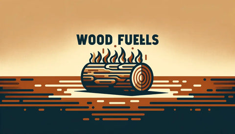 Graphic of a log burning the text Wood Fuels hovering above