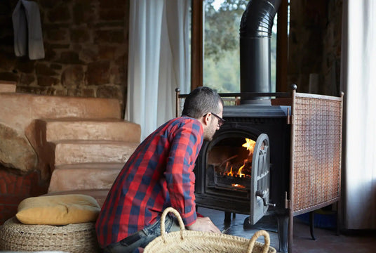 Burning wood stove.