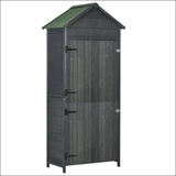 Wooden Shed With Green Roof In a Wooden Garden Outdoor Storage & Shed For Grilling Equipment