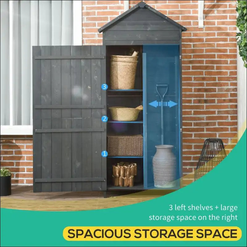 Blue Shed With Storage Space Text, Green Backdrop, Ideal For Grilling Equipment Security